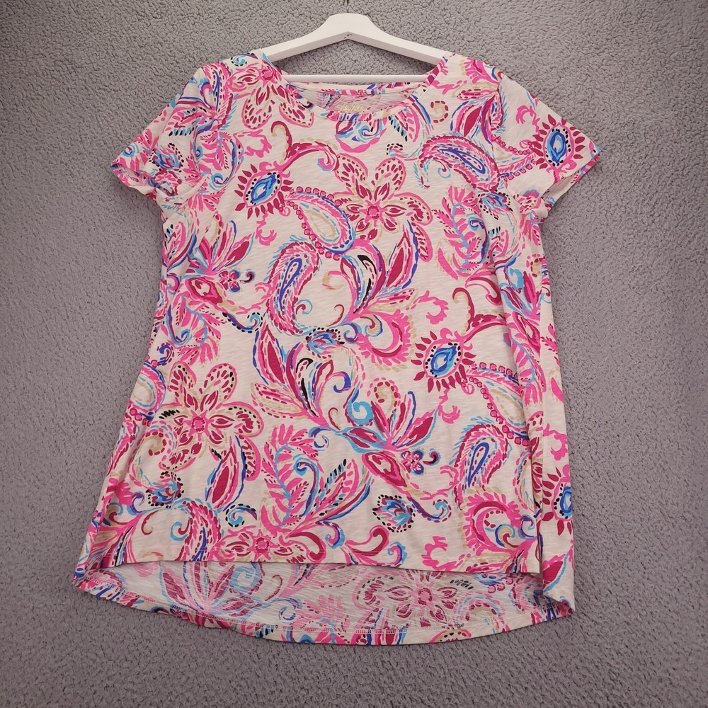 LILLY PULITZER Top Size XL Pink Etta Scoop Neck Coconut Flitting About - Picture 13 of 15